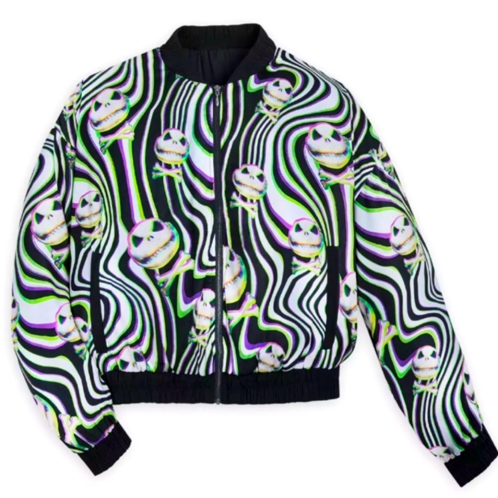 Disney Parks Jack Skellington Print Bomber Jacket Nightmare Before Christmas NWT